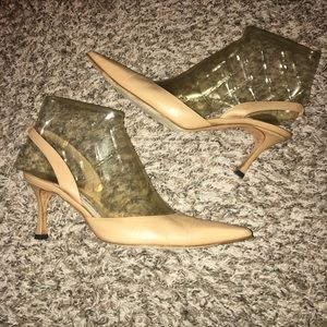 Manolo Blahnik Carolyne Camel/Beige Leather Slingback Pump Sz. 39.5 - EUC !!!